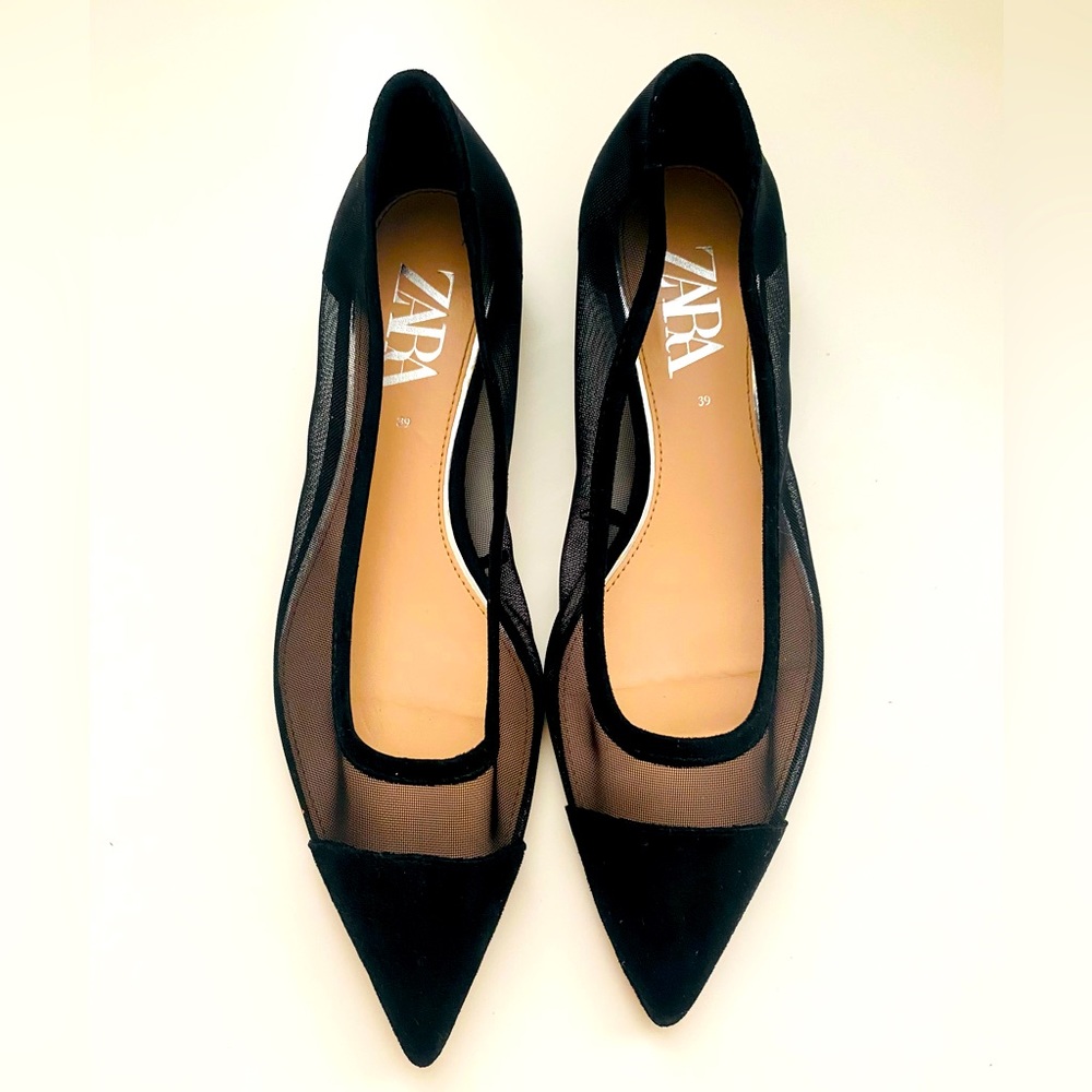 Zara black mesh ballerina flats